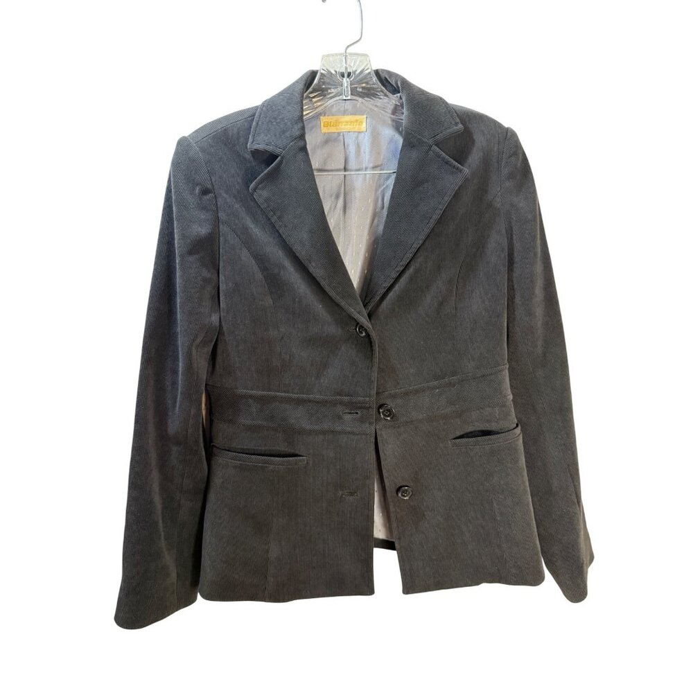 Blancafe Womens Gray Corduroy Blazer Jacket Size M Button‎ Front Tailored Fit